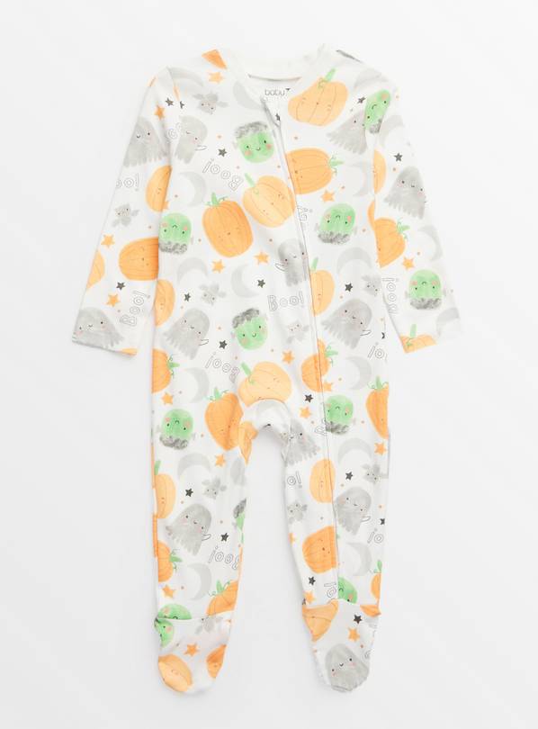 White Halloween Illustrated Zip-Through Sleepsuit  Up to 3 mths